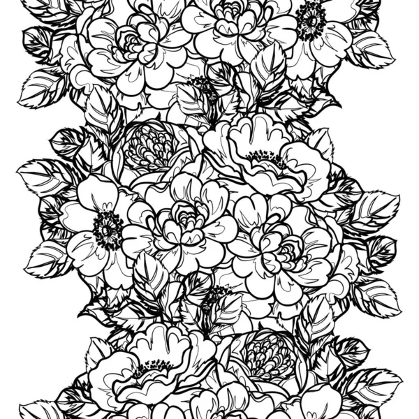 Seamless Monochrome Vintage Style Flowers Pattern — Stock Vector