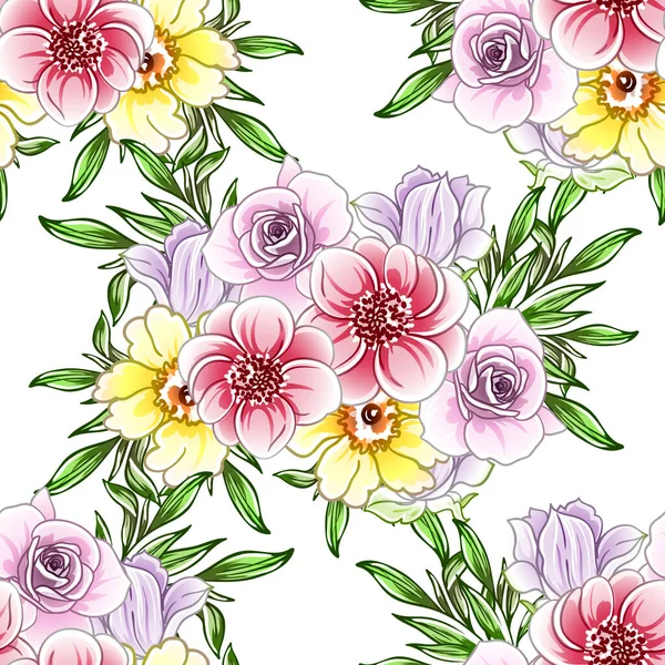 Fleurs Style Vintage Coloré Motif Sans Couture — Image vectorielle