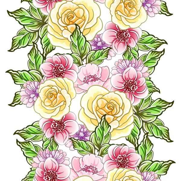 Барвистий Вінтажний Стиль Квіти Безшовний Візерунок — стоковий вектор