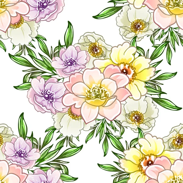 Farbenfrohe Vintage Stil Blumen Nahtlose Muster — Stockvektor