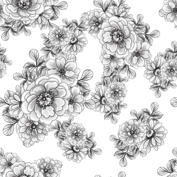 Naadloze Monochrome Vintage Stijl Bloemen Patroon — Stockvector