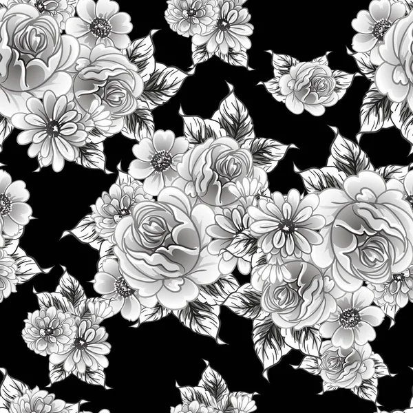 Naadloze Monochrome Vintage Stijl Bloemen Patroon — Stockvector