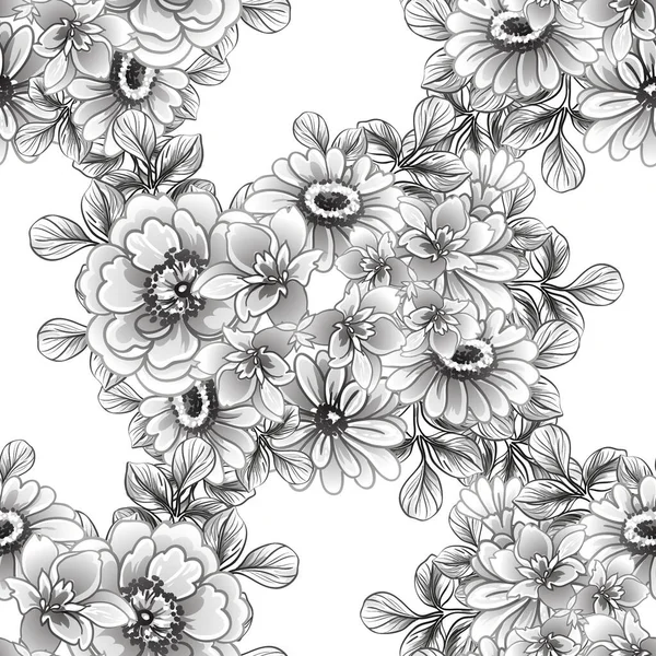 Senza Soluzione Continuità Modello Fiori Stile Vintage Monocromatico — Vettoriale Stock