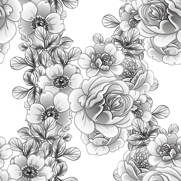 Modèle Fleurs Sans Couture Style Vintage Monochrome — Image vectorielle