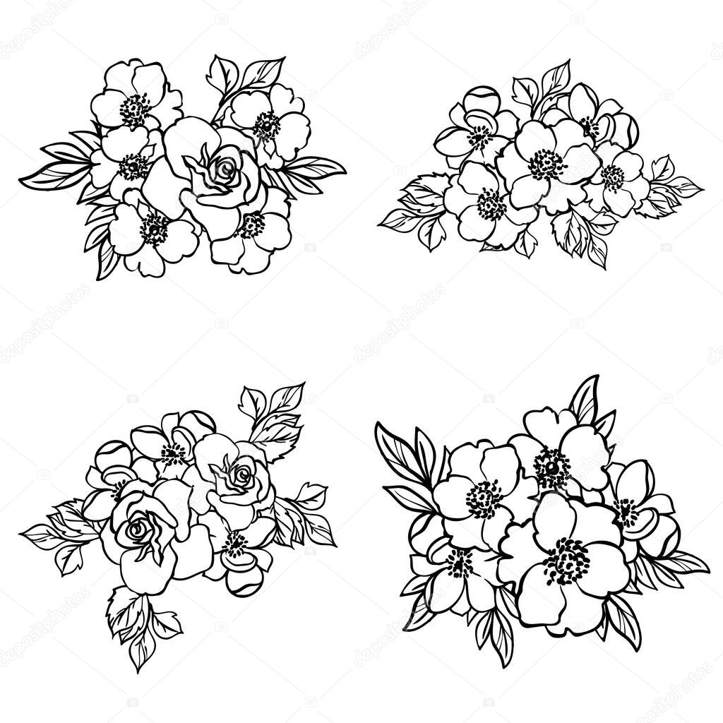 Seamless monochrome vintage style flowers pattern