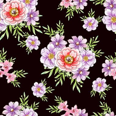 Renkli vintage tarzı çiçekler pürüzsüz desen