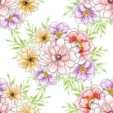 Renkli vintage tarzı çiçekler pürüzsüz desen