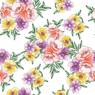 Renkli vintage tarzı çiçekler pürüzsüz desen