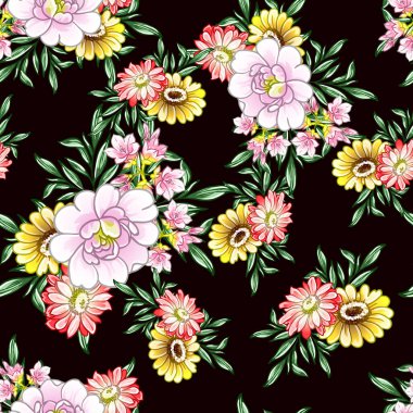 Renkli vintage tarzı çiçekler pürüzsüz desen