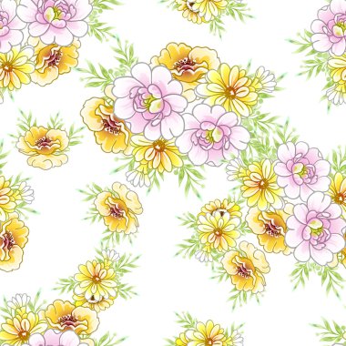 Renkli vintage tarzı çiçekler pürüzsüz desen