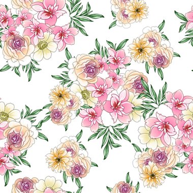 Renkli vintage tarzı çiçekler pürüzsüz desen