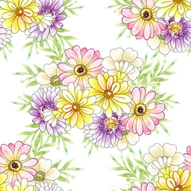 Renkli vintage tarzı çiçekler pürüzsüz desen
