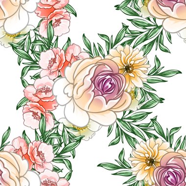 Renkli vintage tarzı çiçekler pürüzsüz desen
