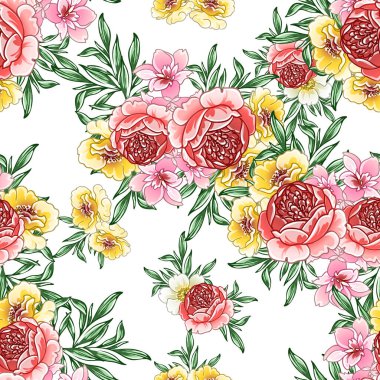 Renkli vintage tarzı çiçekler pürüzsüz desen