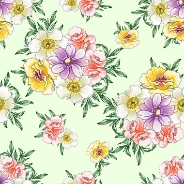 Renkli vintage tarzı çiçekler pürüzsüz desen