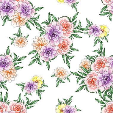 Renkli vintage tarzı çiçekler pürüzsüz desen
