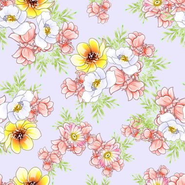 Renkli vintage tarzı çiçekler pürüzsüz desen