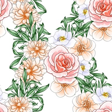 Renkli vintage tarzı çiçekler pürüzsüz desen