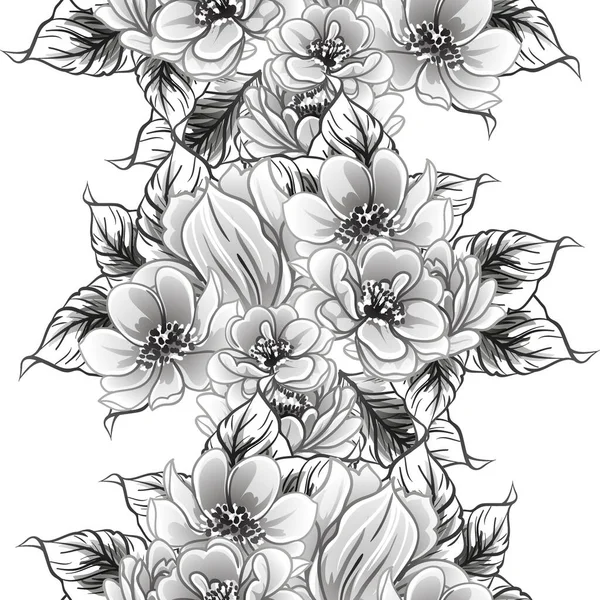 Seamless Monochrome Vintage Style Flowers Pattern — Stock Vector