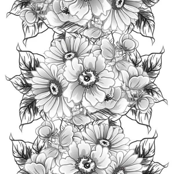 Modèle Fleurs Sans Couture Style Vintage Monochrome — Image vectorielle