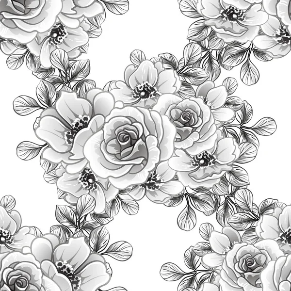 Inconsútil Patrón Flores Estilo Vintage Monocromo — Vector de stock