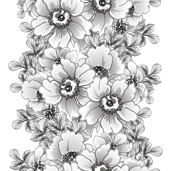 Naadloze Monochrome Vintage Stijl Bloemen Patroon — Stockvector