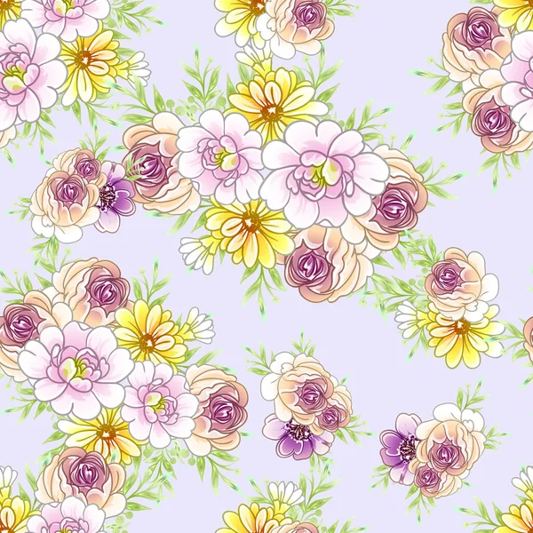 Coloridas Flores Estilo Vintage Patrón Sin Costuras — Vector de stock