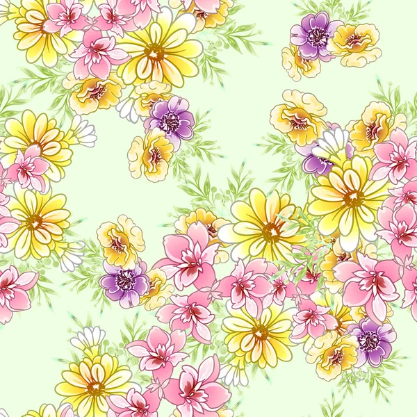 Colourful Vintage Style Flowers Seamless Pattern — Stock Vector