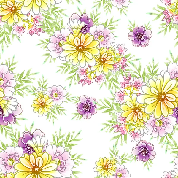 Colourful Vintage Style Flowers Seamless Pattern — Stock Vector