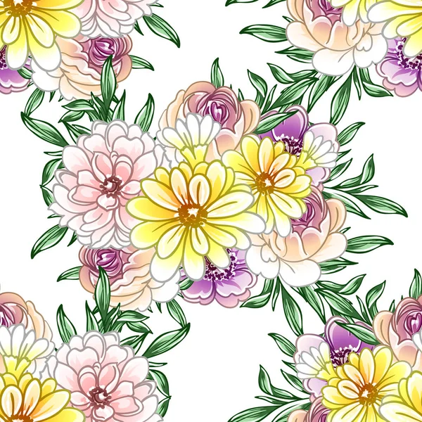 Coloridas Flores Estilo Vintage Patrón Sin Costuras — Vector de stock