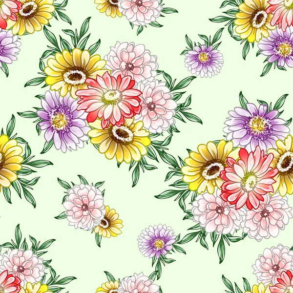Colourful Vintage Style Flowers Seamless Pattern — Stock Vector
