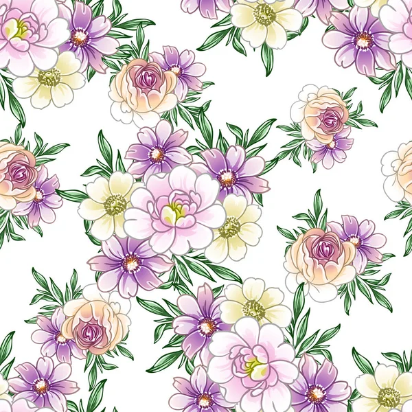 Kleurrijke Vintage Stijl Bloemen Naadloos Patroon — Stockvector