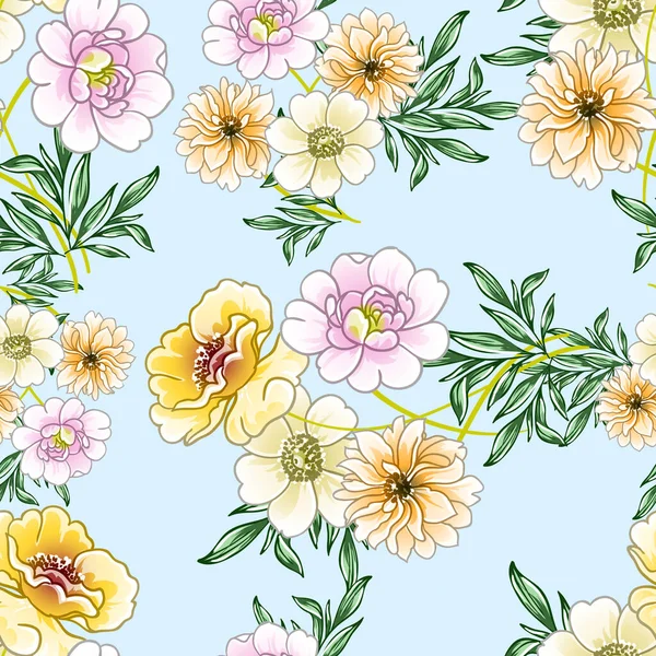 Farbenfrohe Vintage Stil Blumen Nahtlose Muster — Stockvektor