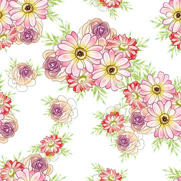 Coloridas Flores Estilo Vintage Patrón Sin Costuras — Vector de stock