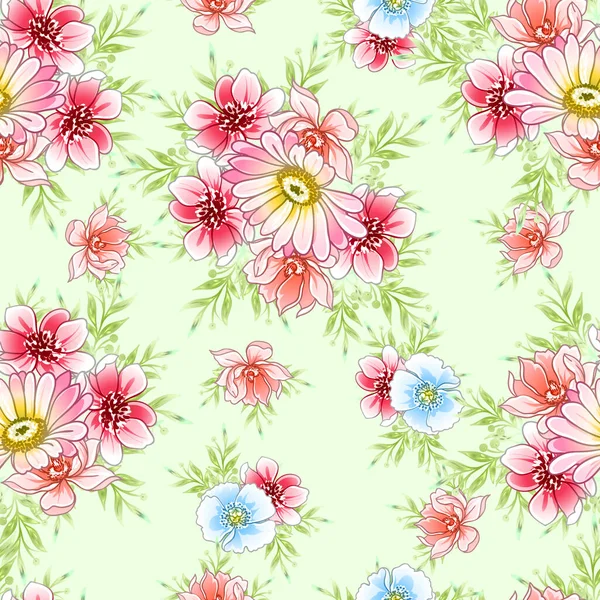 Colorato Stile Vintage Fiori Modello Senza Soluzione Continuità — Vettoriale Stock