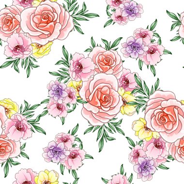 Renkli vintage tarzı çiçekler pürüzsüz desen
