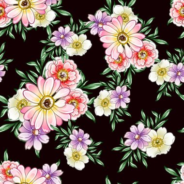 Renkli vintage tarzı çiçekler pürüzsüz desen