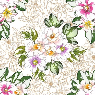 Renkli vintage tarzı çiçekler pürüzsüz desen