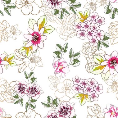 Renkli vintage tarzı çiçekler pürüzsüz desen