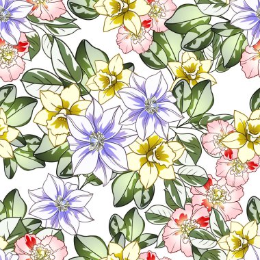 Renkli vintage tarzı çiçekler pürüzsüz desen