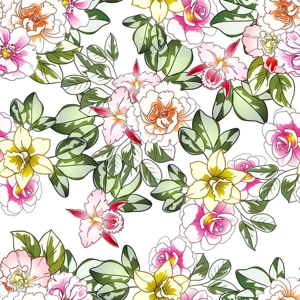 Fleurs Style Vintage Coloré Motif Sans Couture — Image vectorielle