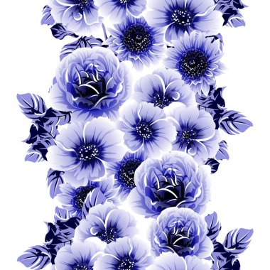 Renkli çiçekler pürüzsüz arkaplan, yapraklar, vektör illüstrasyonu