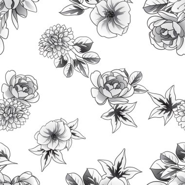 siyah beyaz çiçekler pürüzsüz arkaplan, vektör illüstrasyonu