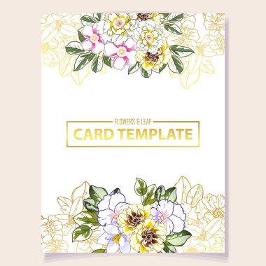Tebrik kartı davetinde renkli çiçekler, vektör illüstrasyon arkaplanı, kopyalama alanı