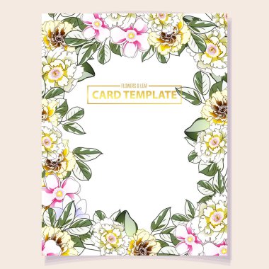 Tebrik kartı davetinde renkli çiçekler, vektör illüstrasyon arkaplanı, kopyalama alanı