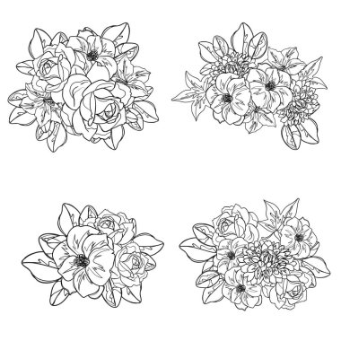 siyah beyaz çiçekler pürüzsüz arkaplan, vektör illüstrasyonu