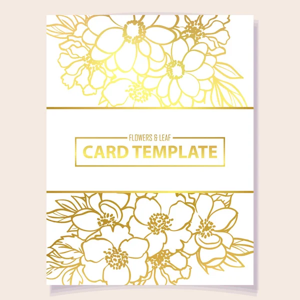 Goldgelbe Blumen Grußkarte Einladungsvorlage Vektorillustration Hintergrund Kopierraum — Stockvektor