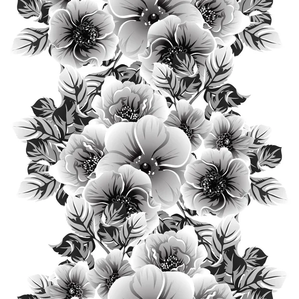 Czarne Białe Kwiaty Bezszwowe Tło Płatki Wektor Ilustracja — Wektor stockowy