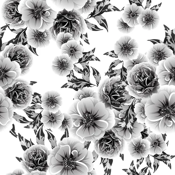 Schwarz Weiße Blumen Nahtloser Hintergrund Blütenblätter Vektorillustration — Stockvektor