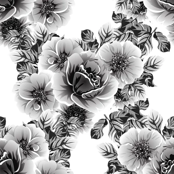 Черный Белый Цветок Бесшовный Фон Лепестки Векторная Иллюстрация — стоковый вектор